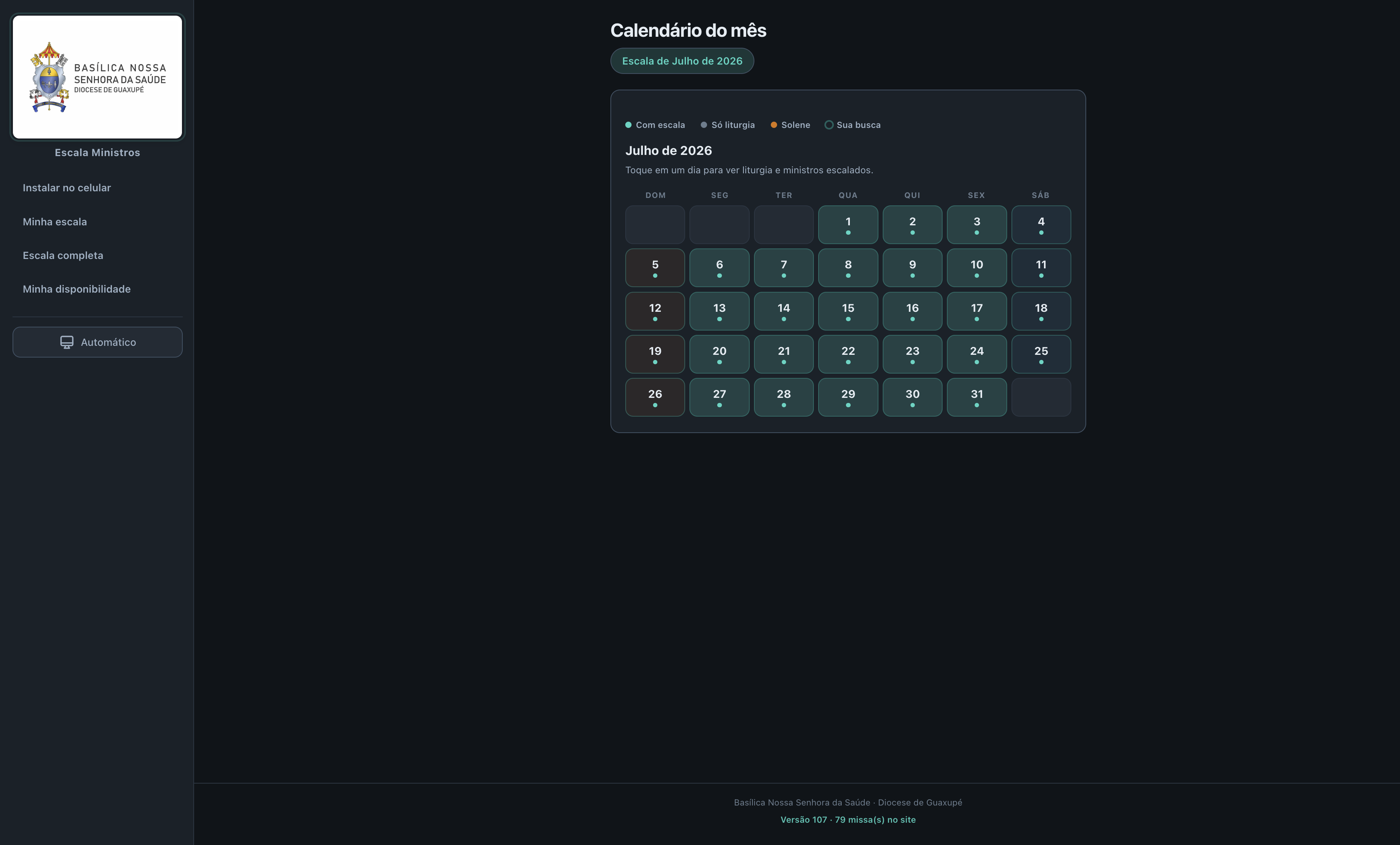 Calendário público do mês