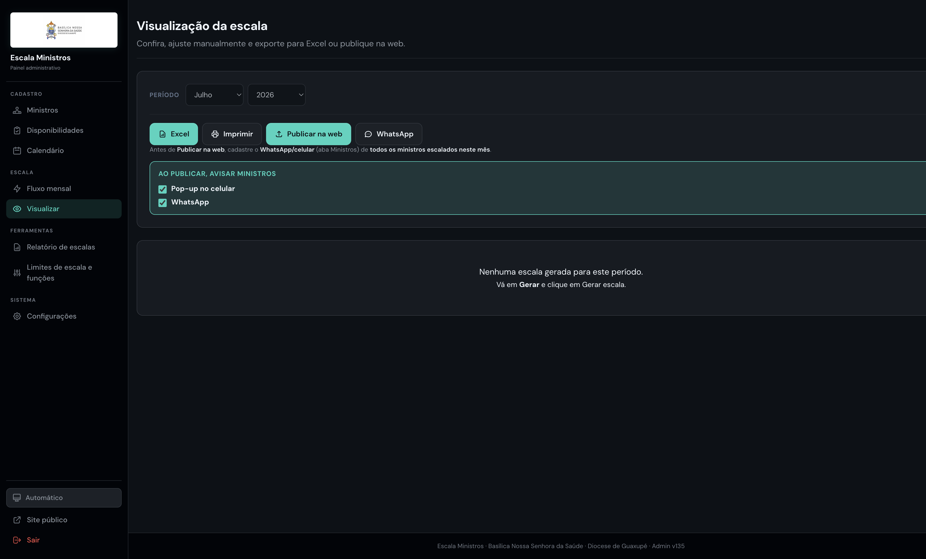 Aba Visualizar com escala gerada e botão publicar